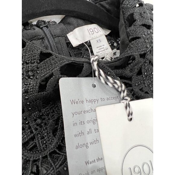 1901 Peter Pan Collar Short Sleeve Back Zip Fit-Flare Lace Mini Dress Size XS - Picture 6 of 13